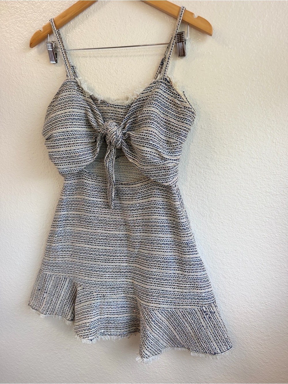 Storia Multicolor Tweed Tie Front Cutout Mini Dress